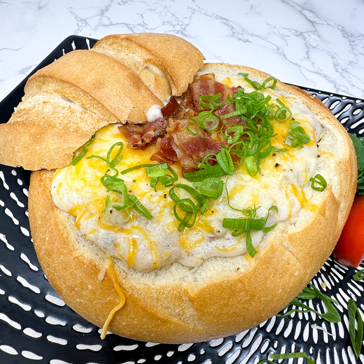 Loaded Baked Potato Soup served in a Bread BowlChicken Cordon Bleu | Chef-Driven School Lunches Students will Love | ChefAdvantage